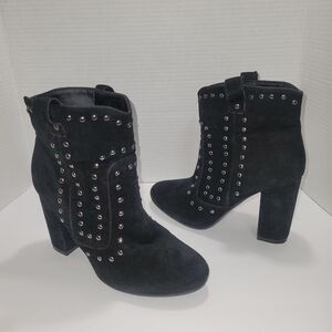 Rue 21 Etc Chunky High Heeled Black Studded Ankle Boots Moto Goth Biker Size 8/9